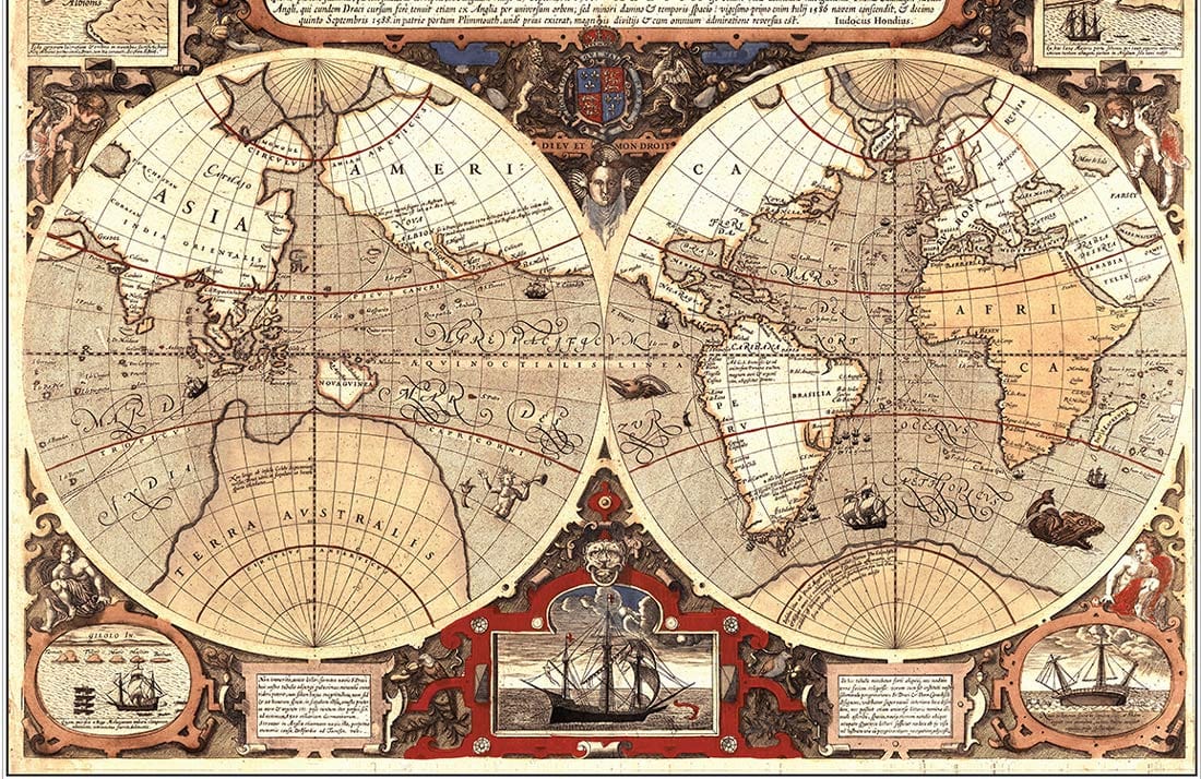 Vintage Nautical World Map Wall Mural