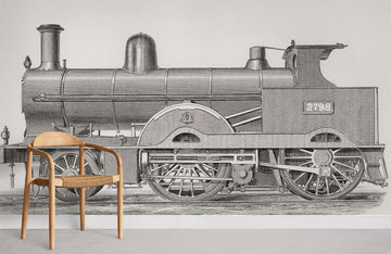 Vintage Steam Train Sketch Mural Wallpaper