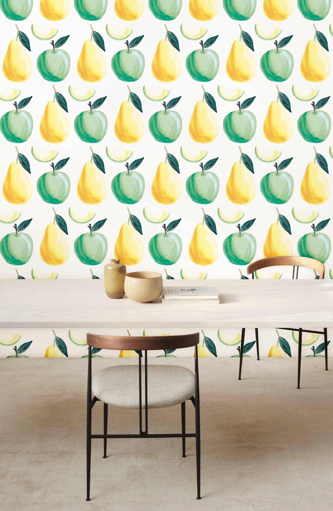 Sketched Apples and Pears Wallpaper Mural for dining Room