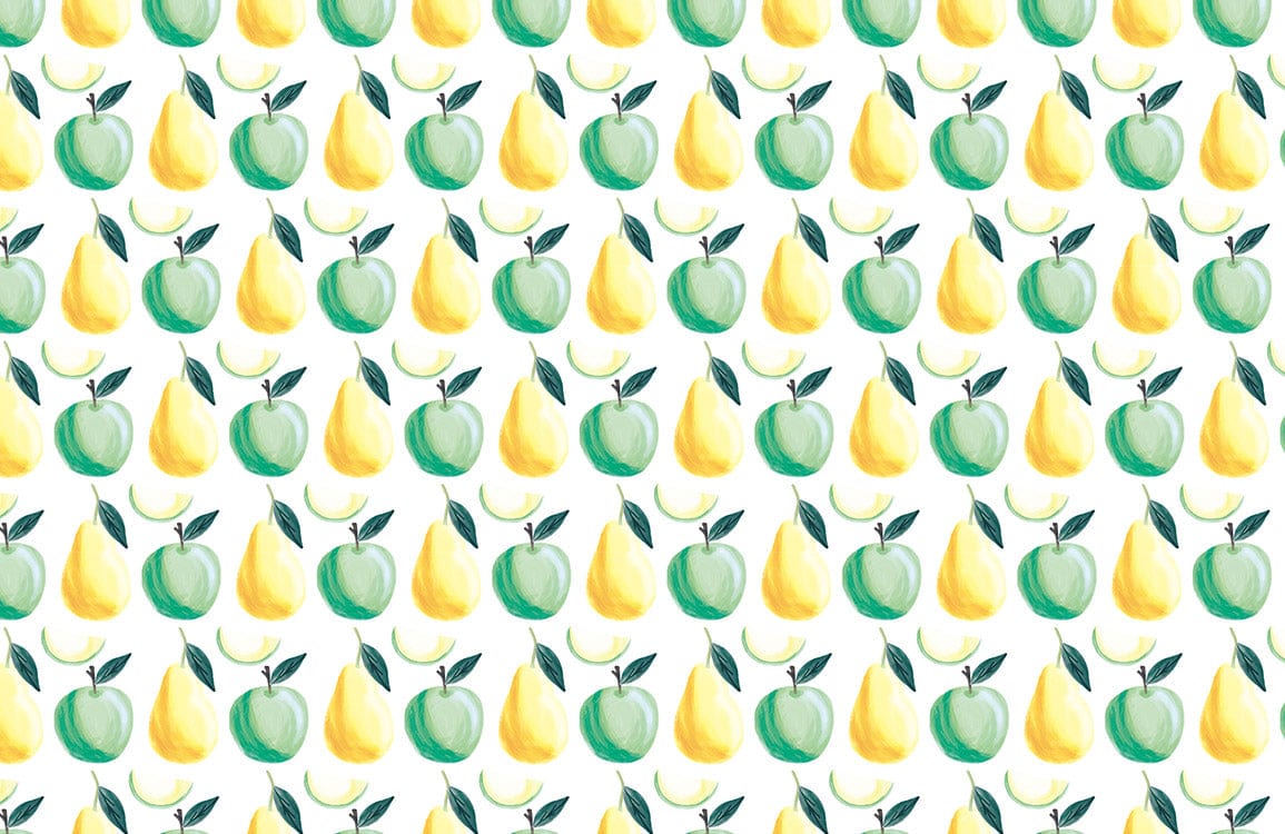 Sketched Apples and Pears Wallpaper Mural