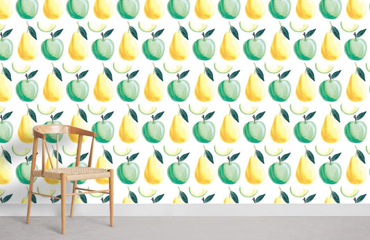 Sketched Apples and Pears Wallpaper Mural for Room decor