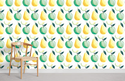 Sketched Apples and Pears Wallpaper Mural for Room decor