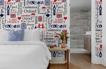 Vintage London Landmarks Text Mural Wallpaper