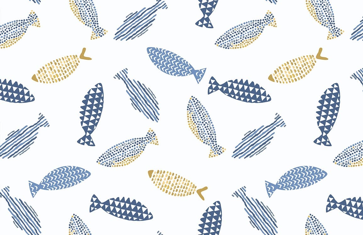 Nautical Blue Fish Pattern Wallpaper Mural