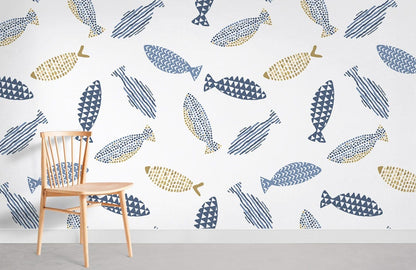 different direction fish wall mural for room