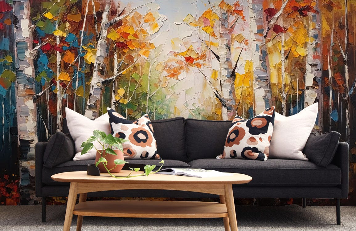 Abstract Forest Path Colorful Mural Wallpaper in living room