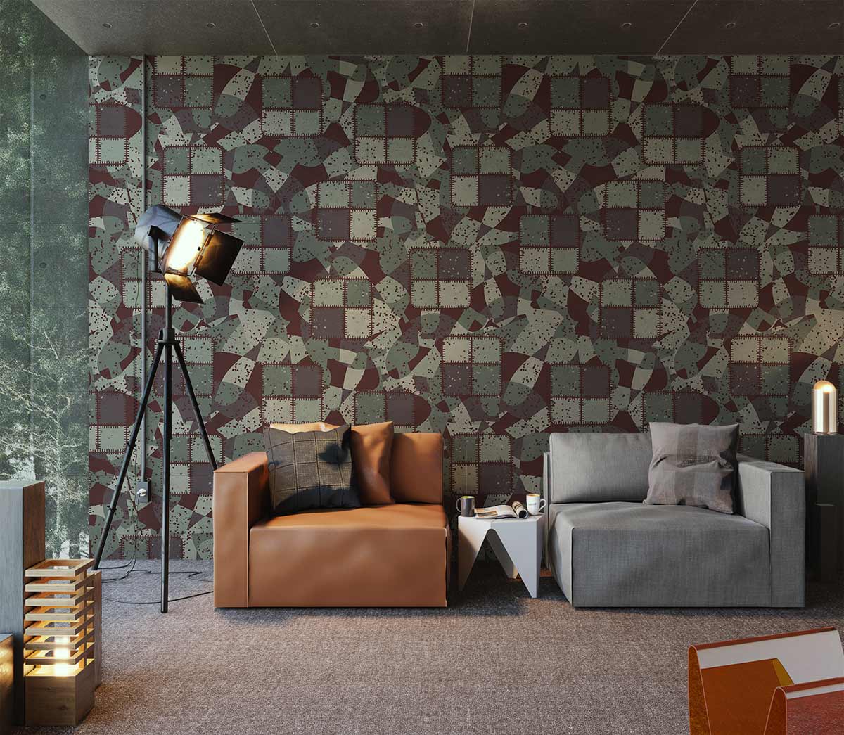 Geometric Abstract Retro Mural Wallpaper in living room