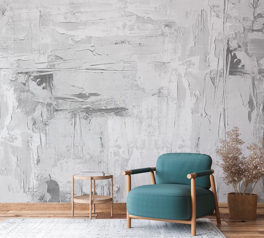 Decoration of the hallway with a charcoal grey paint and wallpaper mural