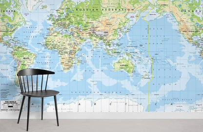 Educational Asia Centered Map Wall Mural in office