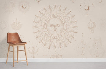 Bohemian Celestial Beige Bedroom Mural Wallpaper