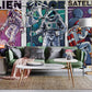 space alien and astronaut with rocket wallpaper decoration  living room