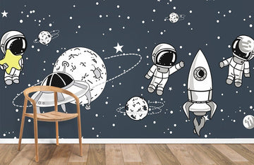 Playful Space Astronaut Kids Mural Wallpaper