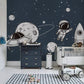 astronaut and aliens space mural art interior design
