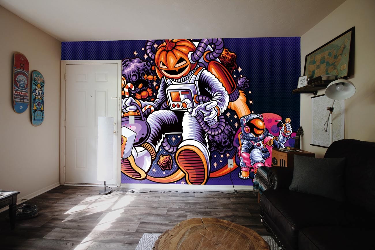 astronaut devil col space mural restroom