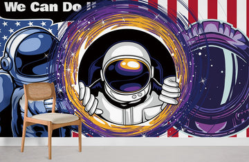 Astronaut Space Adventure Blue Mural Wallpaper