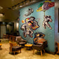 swag astronaut in planets mural design for restaurant