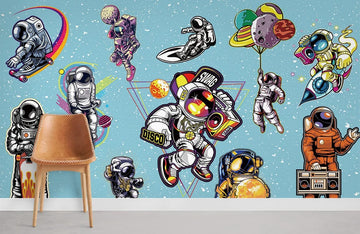 Funky Astronauts Space Adventure Mural Wallpaper