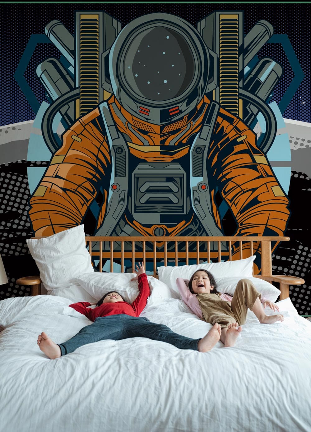 astronaut with orange protection mural design for bedroom