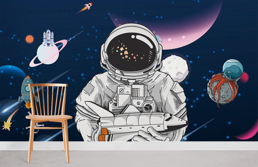 astronaut and rocket wallpaper for room