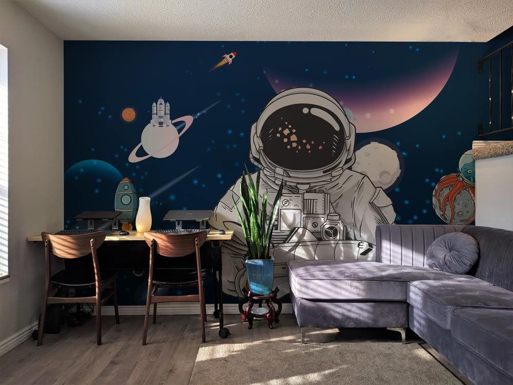 unique flying astronaut planet cool wallpaper room