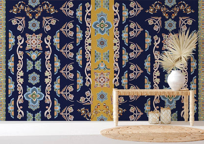 Auspicious Blue Flowers Wall Mural Decoration Design