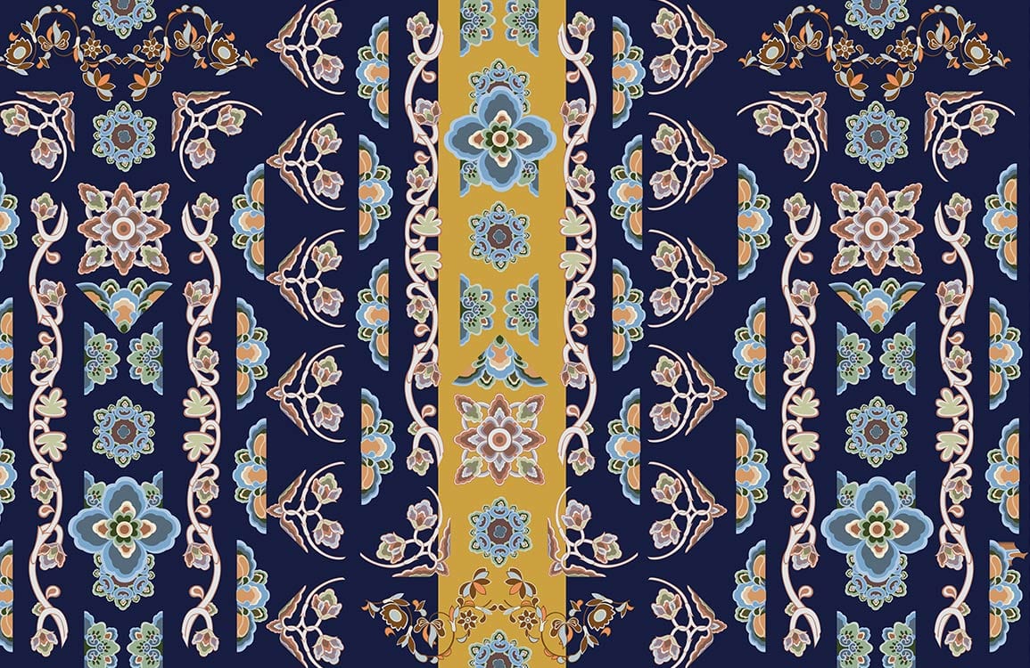 Vintage Floral Navy Gold Mural Wallpaper