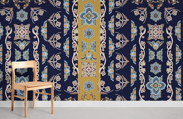 Vintage Floral Navy Gold Mural Wallpaper
