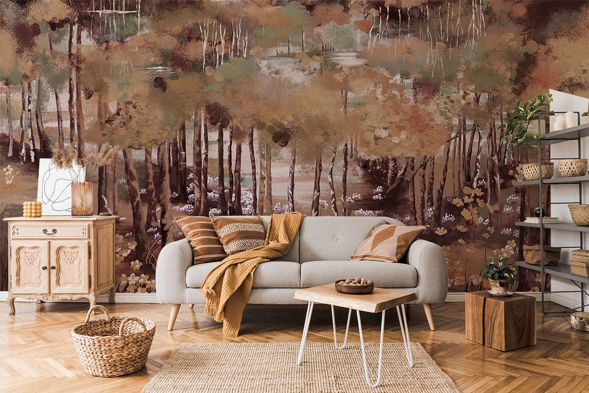 oil painting Forest in Autumn Wallpaper Mural for living Room