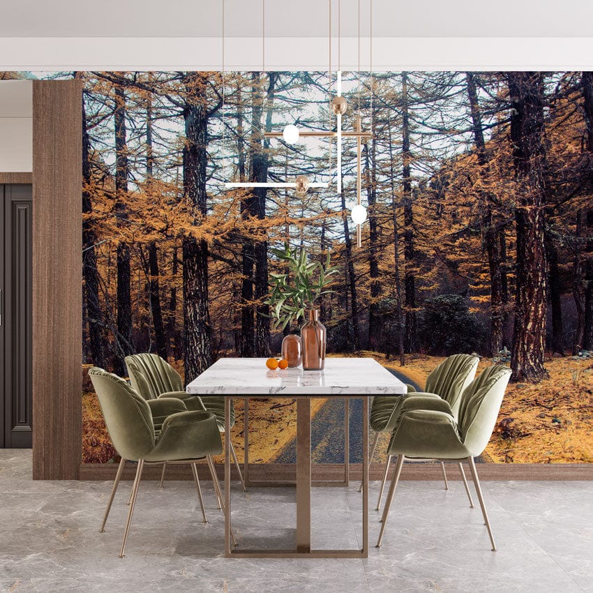 autumn forest wallpaper mural dining room custom design