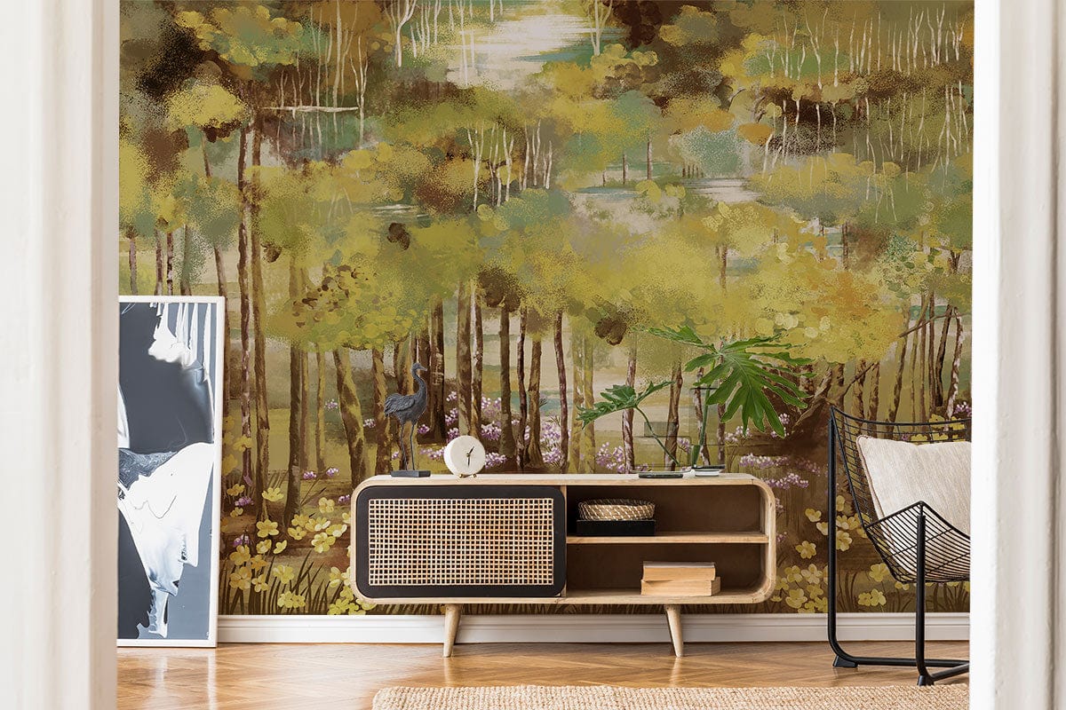 Autumn Forest oil painting Wallpaper Mural for hallway