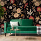 Wallpaper mural with fall foliage and floral arrangements, ideal for use in living rooms.