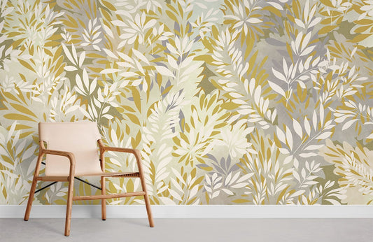 Botanical Leaf Pattern Beige Mural Wallpaper