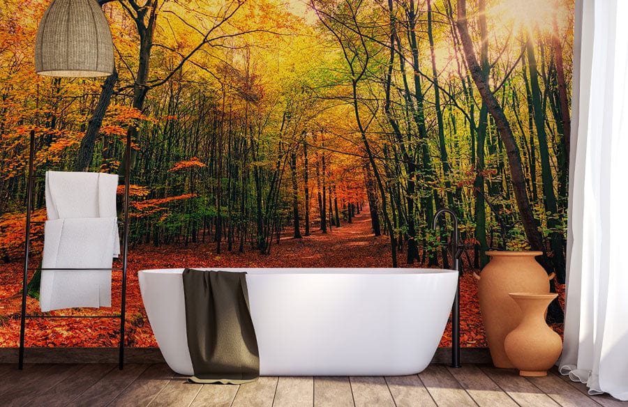 autumn maple leaves wall mural bathroom custom design
