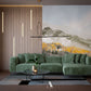 Wallpaper mural with an autumn forest and mountain scene for the living room's decor