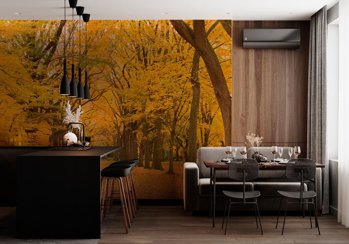 Wallpaper Mural of a Forest Trail in Autumn, Perfect for Wall Decoration in Your Dining Room