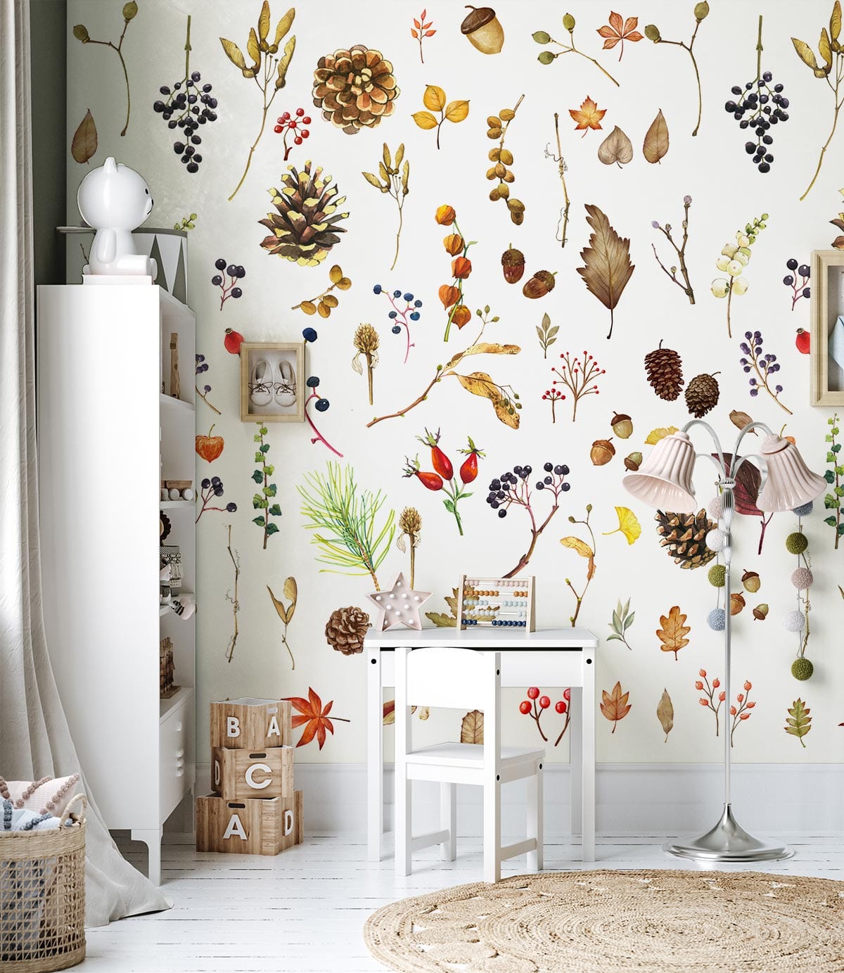 fall plants wallpaper mural for nursery room