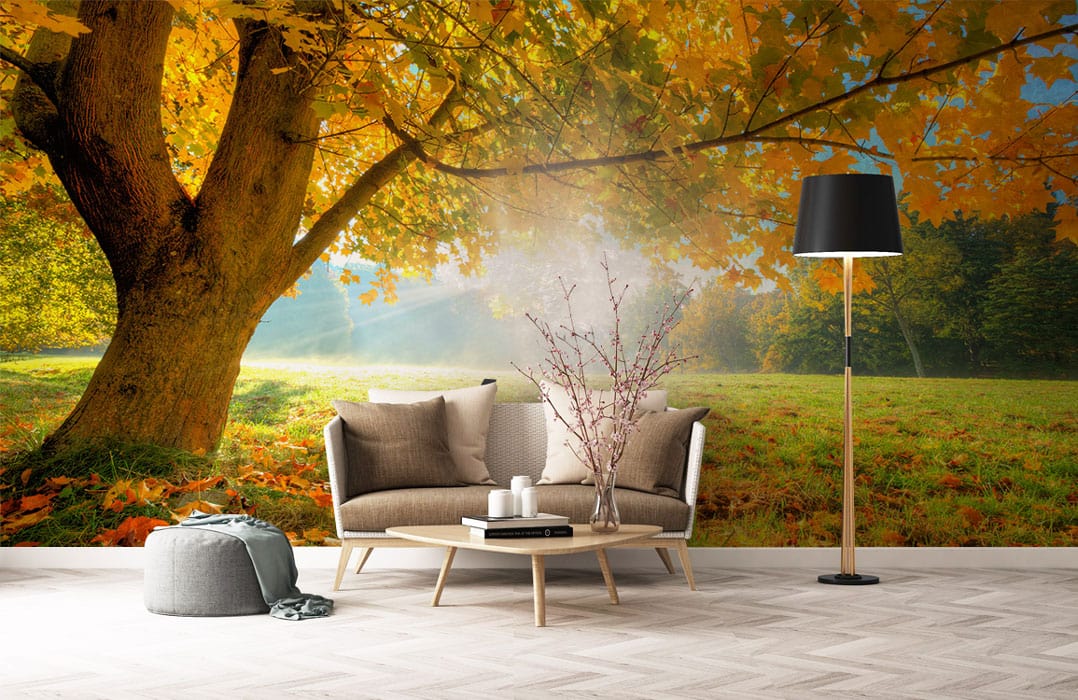 Autumn leaves forest living room mural wallpaper