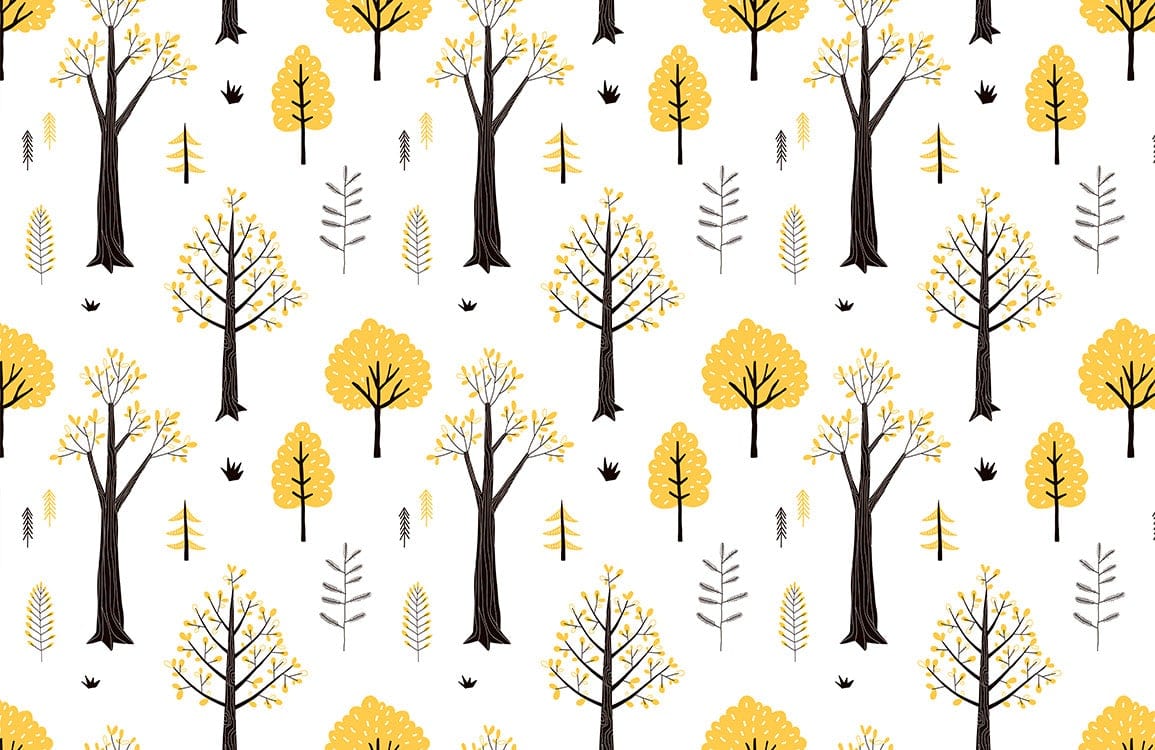 Autumn Trees Cartoon Forest Wallpaper Home Decor