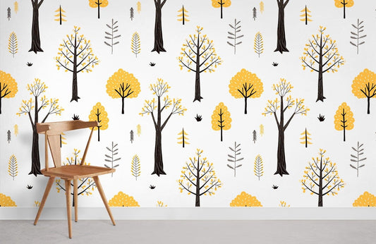 Autumn Trees Cartoon Wall Mural For Room