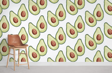 Whimsical Avocado Green Kitchen Mural Wallpaper