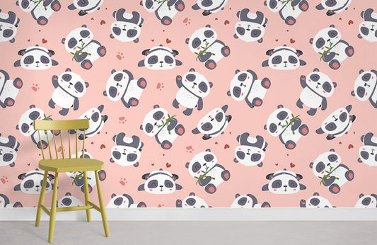 cute panda pattern wall mural for room