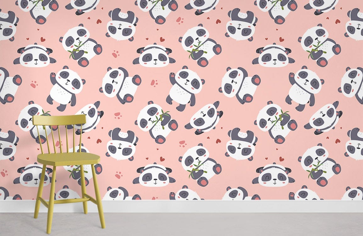 cute panda pattern wall mural for room