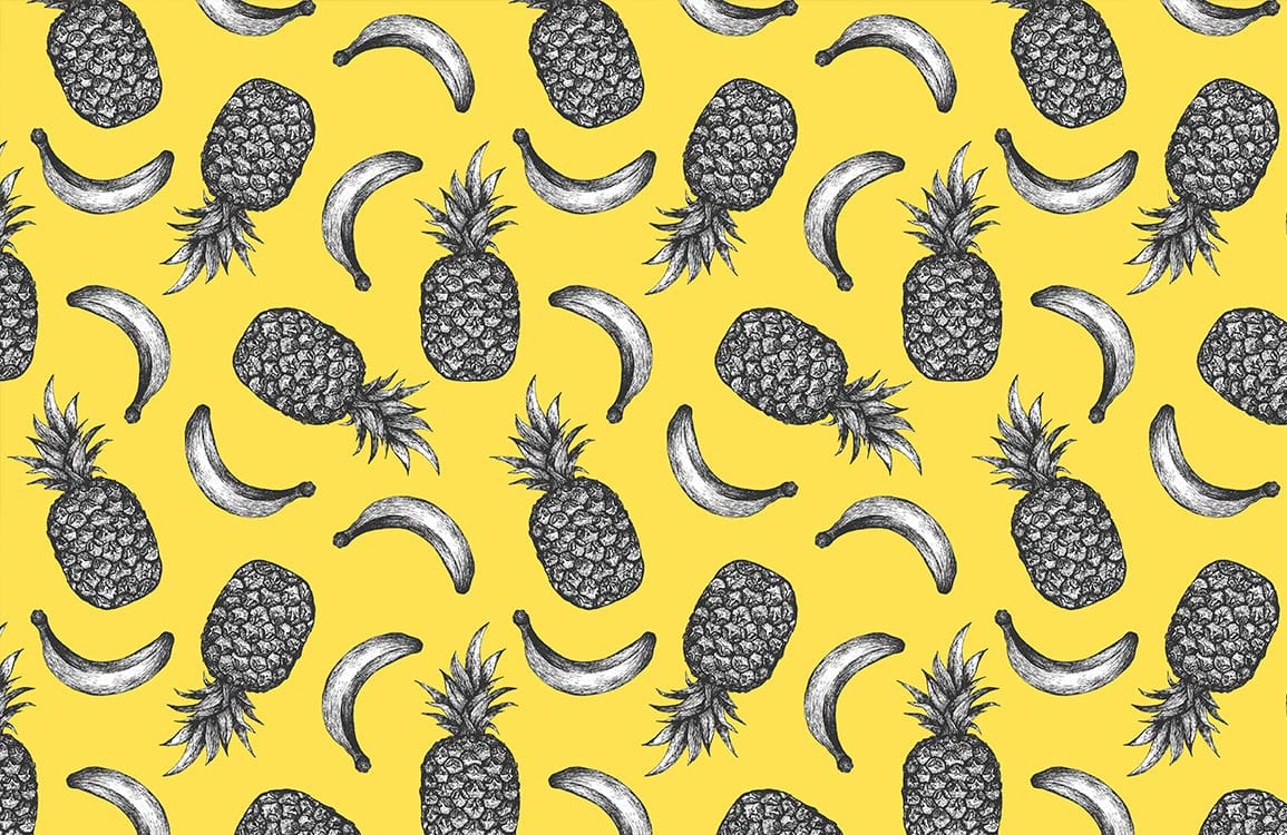sketched Banana & Pineapple fruit Wallpaper Mural