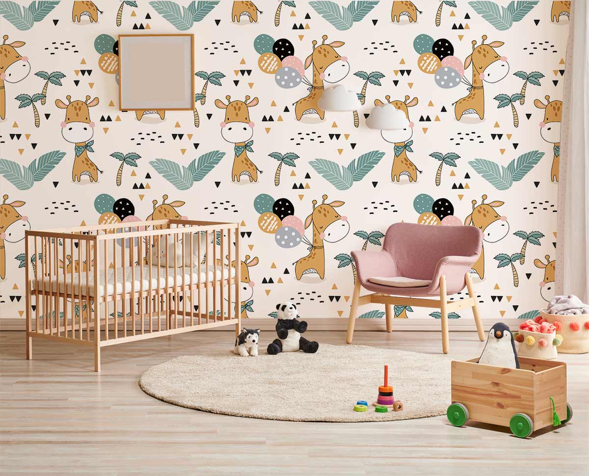 Colorful Giraffe Animal Wallpaper For Nursery Decor