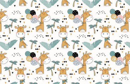 Bashful Giraffe Cartoon Animal Wallpaper Mural Art Design