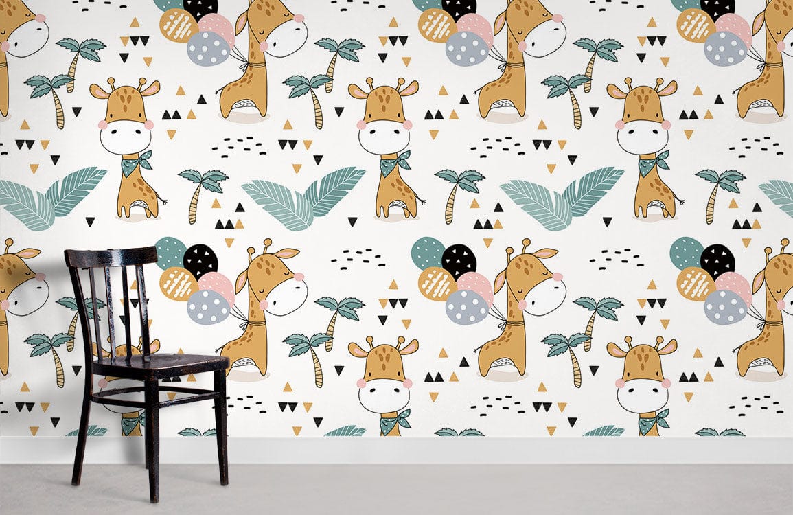 Bashful Giraffe Bright Wallpaper Room Decoration Idea