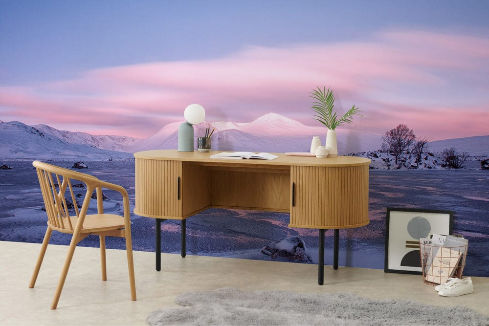 purple snowy landscape murals for home office