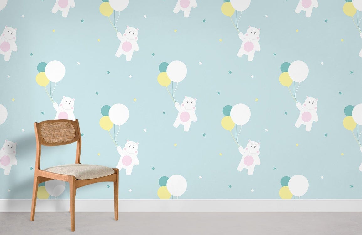 Bear & Balloon Cute Animal Wallpaper Design