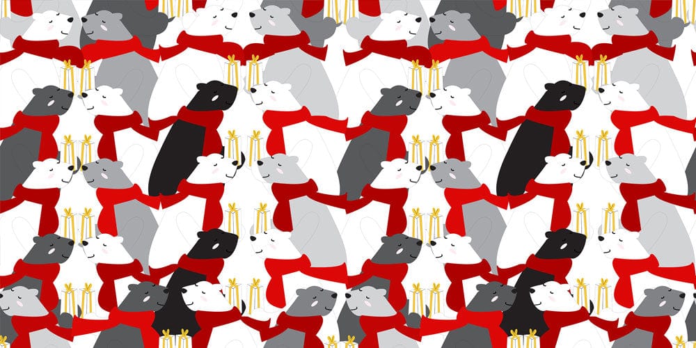 Whimsical Red Grey Bear Mural Wallpaper