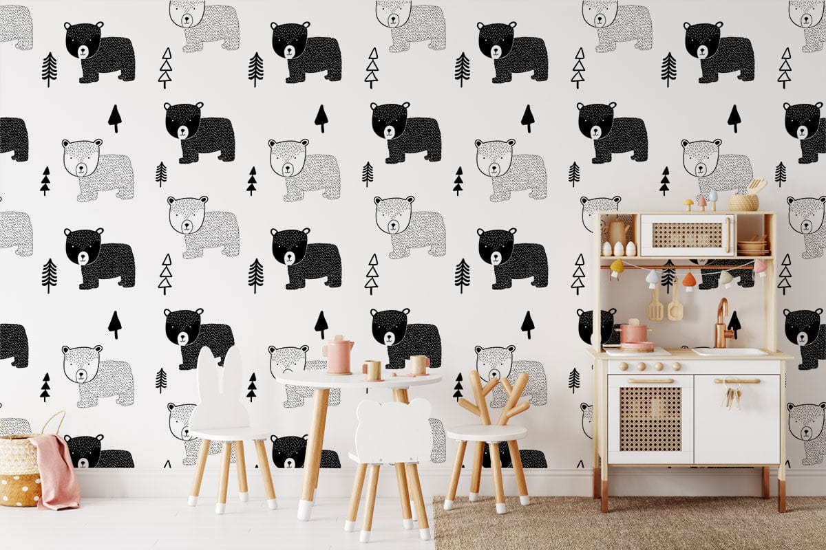 Black and White Animal Pattern Wallpaper For Kid's Room